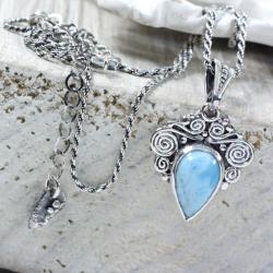 srebrny naszyjnik z larimarem - Naszyjniki - Biżuteria