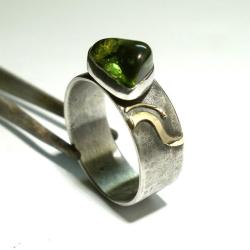 pierścień,srebro,zloto,oliwin - Pierścionki - Biżuteria