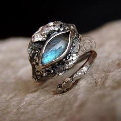 srebro,labradoryt,pierścień,surowy - Pierścionki - Biżuteria