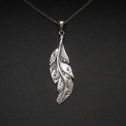 pióro,srebrna biżuteria,unikatowa,handmade - Wisiory - Biżuteria
