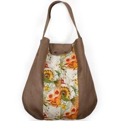 pojemna torba,kwiaty,orzechowy,z zamszu,wegańska - Na ramię - Torebki