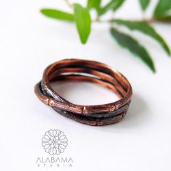 organiczny pierścionek z miedzi,bamboo ring - Pierścionki - Biżuteria
