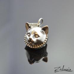 srebrny kot,srebro,kot,rzeźba,robota ręczna - Wisiory - Biżuteria