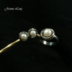 srebro,sztyfty,pierścionek,kolczyki,perły - Komplety - Biżuteria