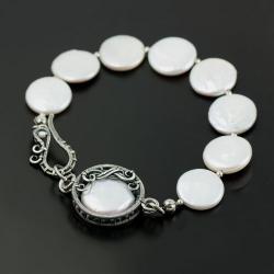 bransoletka,perły,srebro,wire-wrapping - Bransoletki - Biżuteria