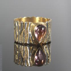 pierścionek,zebra,turmalin,srebrny,złocony - Pierścionki - Biżuteria
