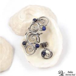 nausznica,lapis lazuli,na ucho,srebro,lutowana, - Kolczyki - Biżuteria