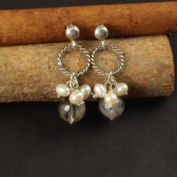 srebrne kolczyki z perłami i kwarcem - Kolczyki - Biżuteria