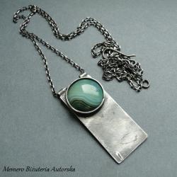 srebro,agat,zielony,geometryczny - Wisiory - Biżuteria