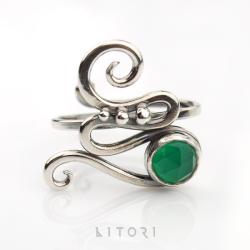 pierścionek,zielony,litori,srebrny - Pierścionki - Biżuteria