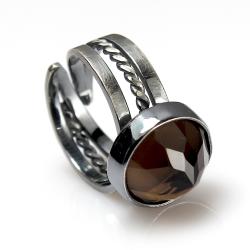 pierścionek srebrny,oksydowany z kwarcem dymnym - Pierścionki - Biżuteria