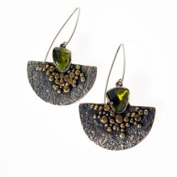 Kolczyki srebrne wachlarze z oliwinami, - Kolczyki - Biżuteria