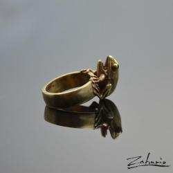 pierścień,żaba,brąz,robota ręczna,rzeźba - Pierścionki - Biżuteria