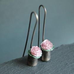 kolczyki srebro kwiaty róża bukiet oryginalne - Kolczyki - Biżuteria