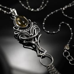 naszyjnik,srebro,ciba,wire wrap,cytryn - Naszyjniki - Biżuteria