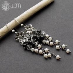 Kolczyki gronka ze srebra,minerałów i pereł - Kolczyki - Biżuteria