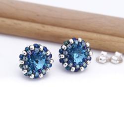 małe,mini,skrzące,sztyfty,okrągłe,aquamarine - Kolczyki - Biżuteria