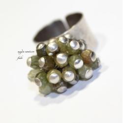 pierścionek,srebro,fado,zielony,oliwin - Pierścionki - Biżuteria