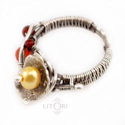 wrapping,srebro,perła,pierścionek,litori - Pierścionki - Biżuteria