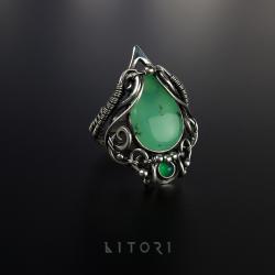 pierścień,wire-wrapping,zielony,litori - Pierścionki - Biżuteria
