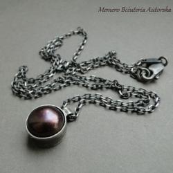 srebro,perła,surowy,bakłażan - Naszyjniki - Biżuteria