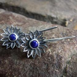 lapis lazuli,retro,kwiatek - Kolczyki - Biżuteria