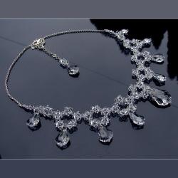 bogaty naszyjnik slubny Swarovski Crystal srebro - Naszyjniki - Biżuteria