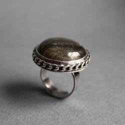 pierścionek srebro labradoryt złoto unikat - Pierścionki - Biżuteria