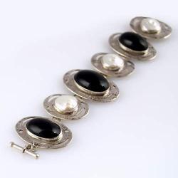 bransoleta z obsydianem i perłami - Bransoletki - Biżuteria