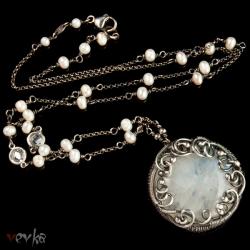kamień księżycowy,moonstone,vevka,wire wrapping, - Naszyjniki - Biżuteria