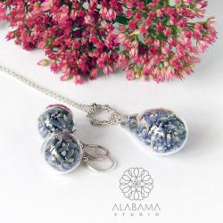 kolczyki i wisior z kwiatami lawendy,alabama - Komplety - Biżuteria