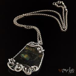 spektrolit,wisir srebrny,vevka,wire wrapping - Wisiory - Biżuteria