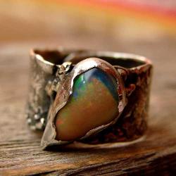 srebro,opal,surowy,pierścień - Pierścionki - Biżuteria