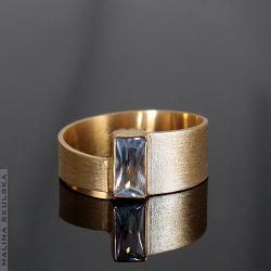 pierścionek,złocony,asymetryczny,akwamaryn, - Pierścionki - Biżuteria