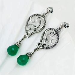 sztyfty,zielone,wire-wrapping,niewielkie - Kolczyki - Biżuteria