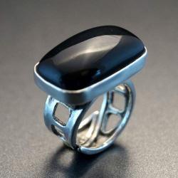 srebrny pierścionek z obsydianem - Pierścionki - Biżuteria
