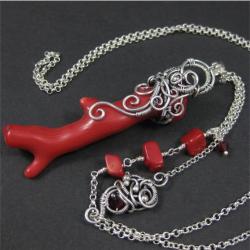 biżuteria wire-wrapping,koral czerwony wisior - Wisiory - Biżuteria