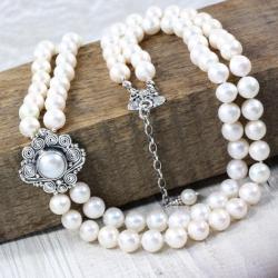 Srebrny naszyjnik z perłami - Naszyjniki - Biżuteria