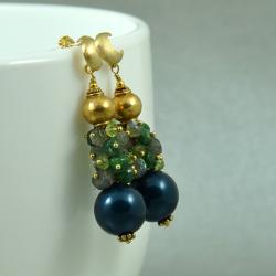 kolczyki złote,bogate,z perłami,z labradorytem - Kolczyki - Biżuteria