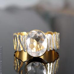 pierścionek,zebra,złocony,srebrny,kwarc - Pierścionki - Biżuteria