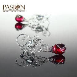 Srebrne kolczyki z białymi i czerwonymi Topazami - Kolczyki - Biżuteria