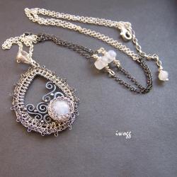 kamień księzycowy,oryginalne,koronka,srebro, - Naszyjniki - Biżuteria