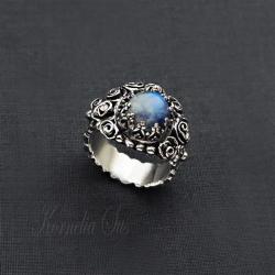 pierścionek,srebrny,z kamieniem księżycowym - Pierścionki - Biżuteria