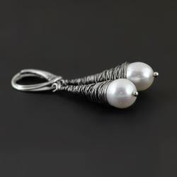 białe perły,srebro,okosydowane,perłowe,słodkowodne - Kolczyki - Biżuteria