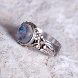 pierścionek,srebrny,ręcznie,kamień księżycowy - Pierścionki - Biżuteria