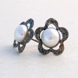 kolczyki,srebrne,z perłami,perla - Kolczyki - Biżuteria