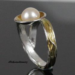 srebro pozłacane,naturalna perła hodowlana - Pierścionki - Biżuteria
