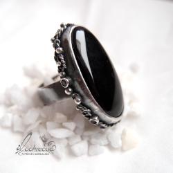srebrny pierścień,duży pierścionek,czarny - Pierścionki - Biżuteria