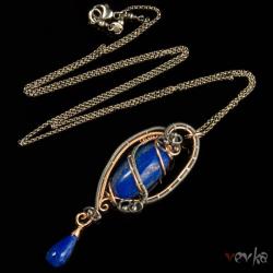 wisior z lapisu,Gold-filled,vevka,wire wrapping - Wisiory - Biżuteria