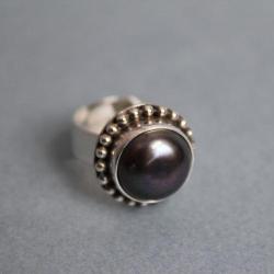 pierścionek srebro 925 retro vintage perła czarna - Pierścionki - Biżuteria